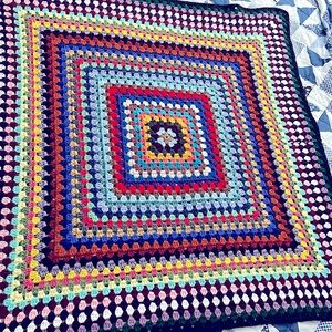 Handmade Crochet Blanket Multicolor Black Edge
